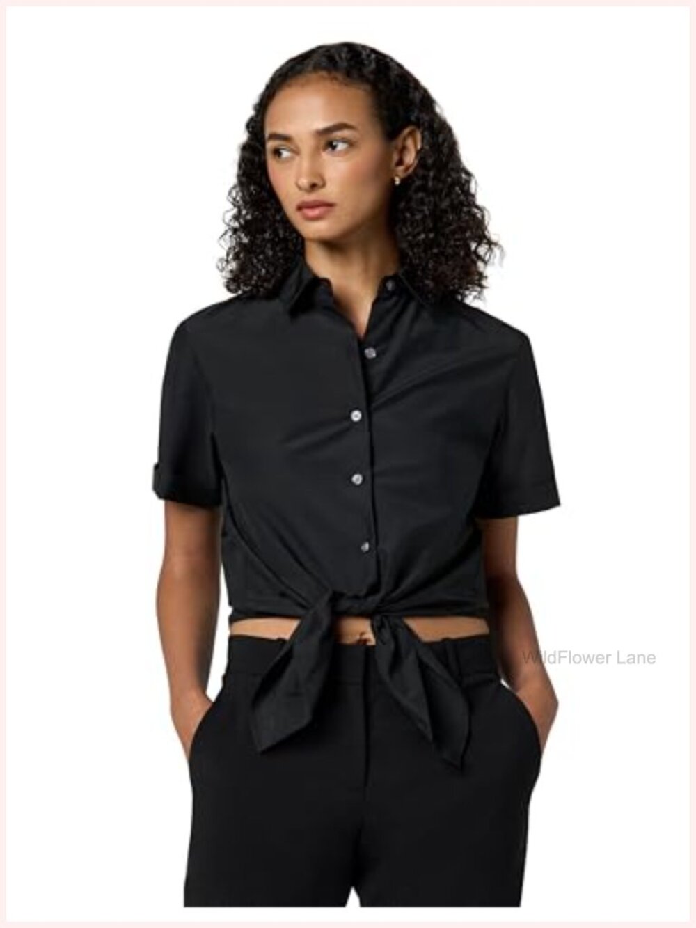 Theory Button Down Shirt Short Sleeve Tie Front Rolled Cuff